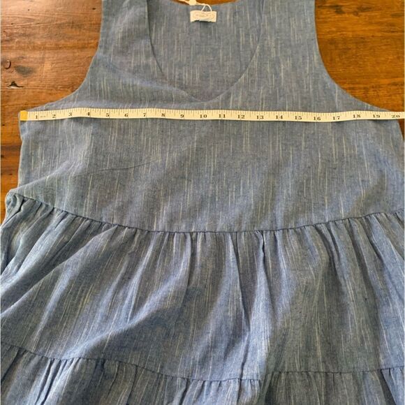 Mudpie Sleeveless Summer Tiered Chambray V Neck Babydoll Dress Sz M - Picture 6 of 9